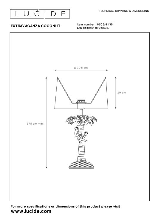 Lampe de table palmier - noir - H50cm - E27 - 60W