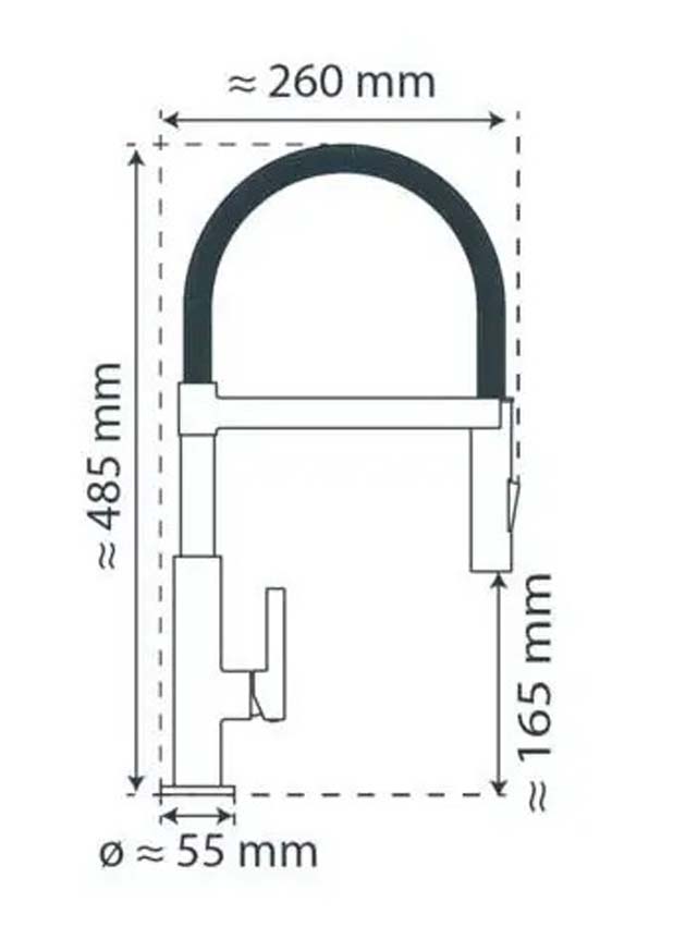 Keukenkraan Fien chroom/zwart mat met uittrekbare uitloop