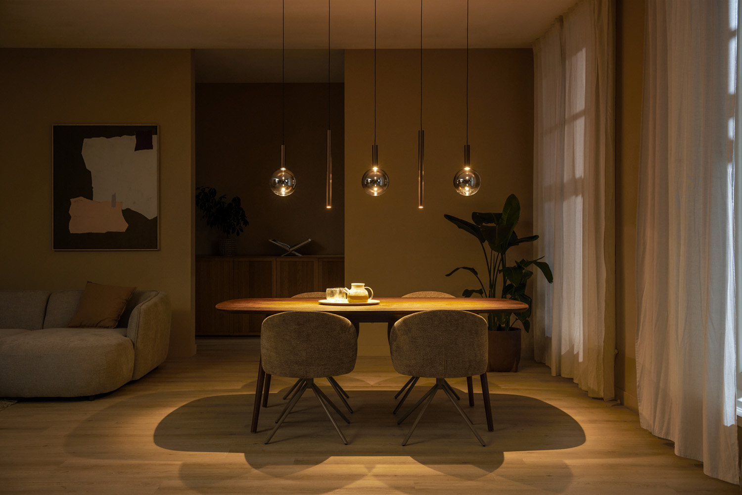 Lucide Premium Jasmine - Hanglamp - LED Dimb. - CCT - 5X4W 2200K/3300K - Koper