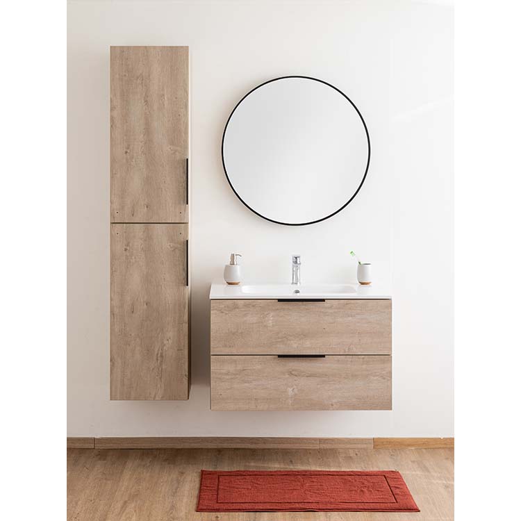 Badkamermeubel Plato eik betonlook 90 cm - glans - opleggreep zwart