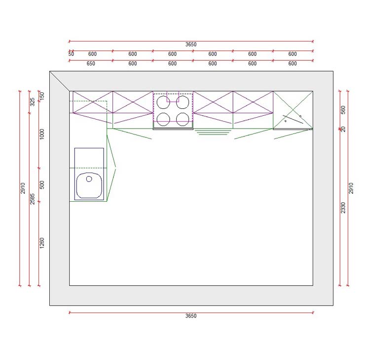 Cuisine d'angle Premium 16A blanche 365x165cm - pré-montée - avec appareils - plaque de cuisson vitrocéramique et hotte murale en inox