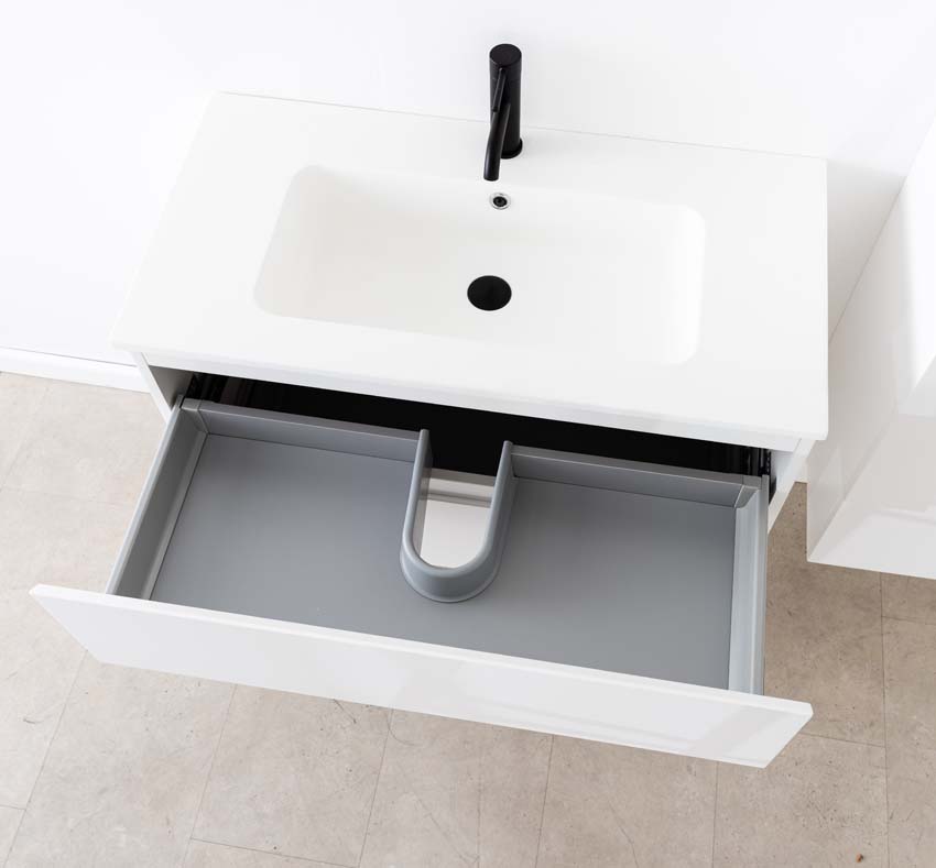 Badkamermeubel Tibo wit met enkele wastafel mat wit 90cm