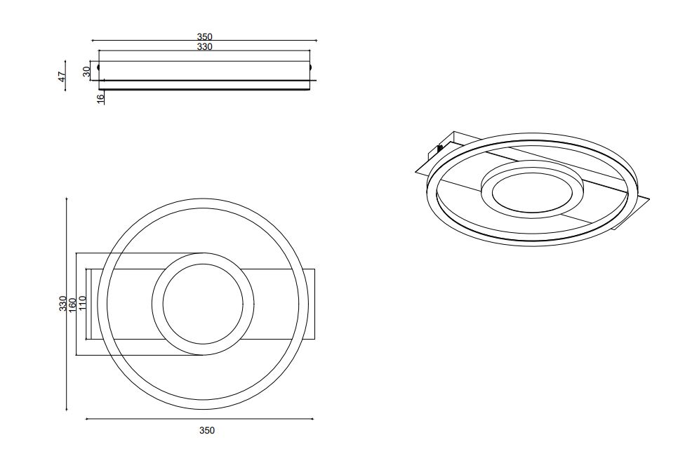 Plafonnière - Zwart - Ø35cm - LED - 1x16W - 3000K