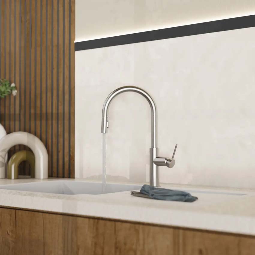 Keukenkraan Wasserwerk WK 13 Sphere inox-look met uittrekbare uitloop