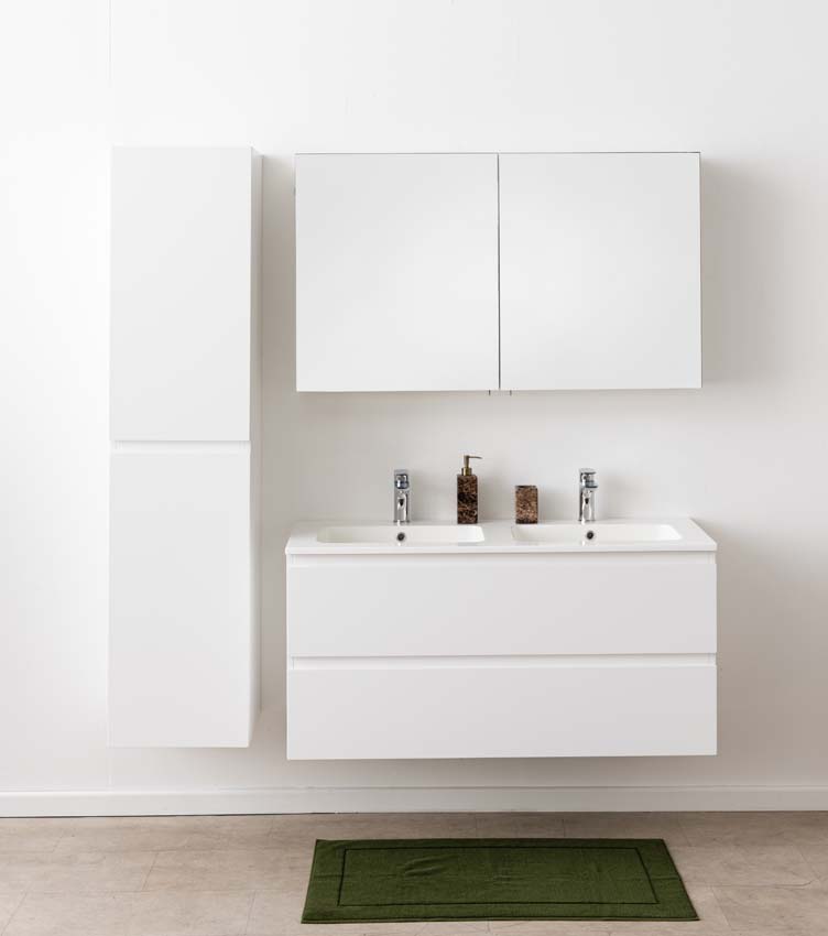 Badkamermeubel Tibo wit met dubbele wastafel glanzend wit 120cm