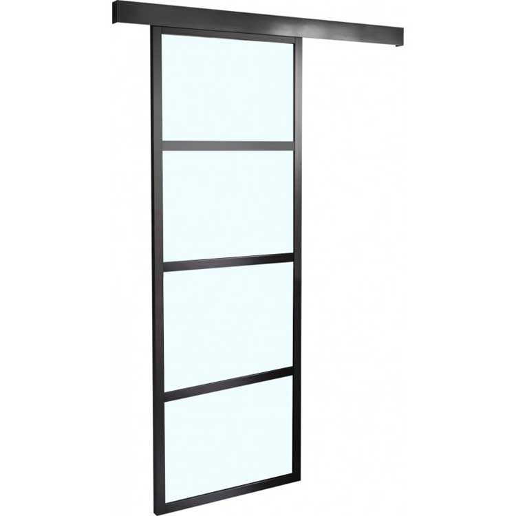 Porte coulissante simple complète noir 4R 83x204cm + rail noir