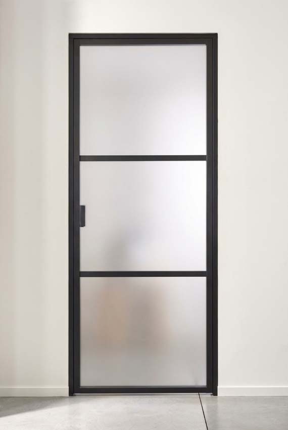 Enkele glazen binnendeur Luxe Dimaro Nero mat glas op maat zwart rechts duwend