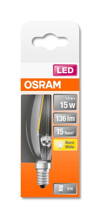 Lampe LED retro bougie 15 E14 1.5W blanc chaud filament