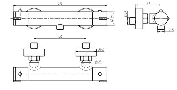 Douchekraan thermostatisch Levi 12cm HOH chroom Douchekraan thermostatisch Levi 12cm HOH chroom