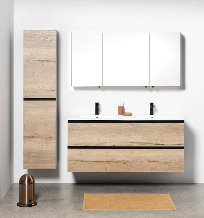 Meuble de salle de bain Dotan chêne/noir 1400 mm 2 lavabo mat
