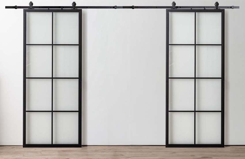 Porte coulissante double en acier complète Tyra 2x 8R sur mesure