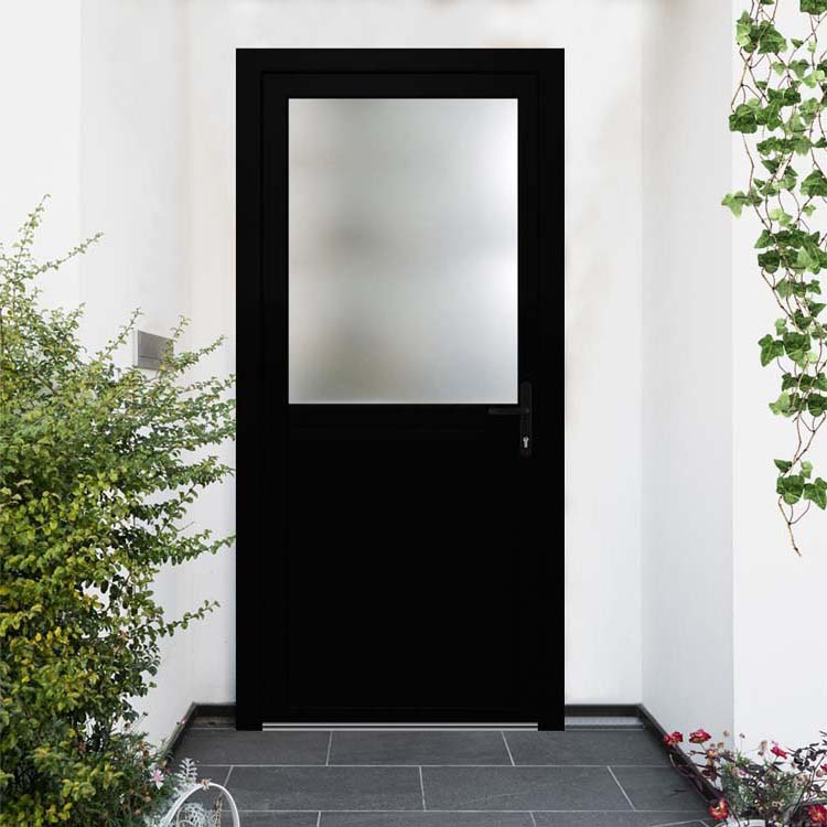 Porte extérieure demi-vitrée PVC noire D vitrage clair 980x2180mm