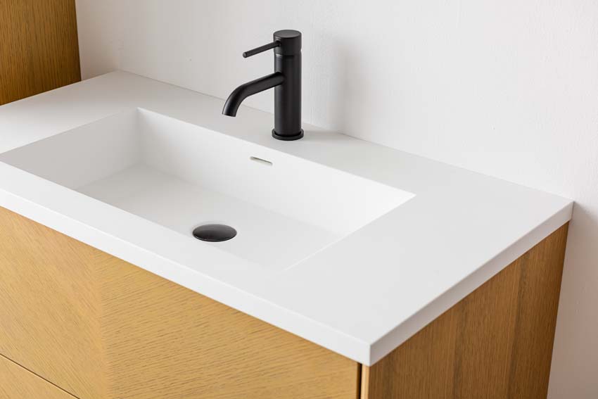 Meuble de salle de bain Waldorf chêne 900 mm lavabo mat blanc