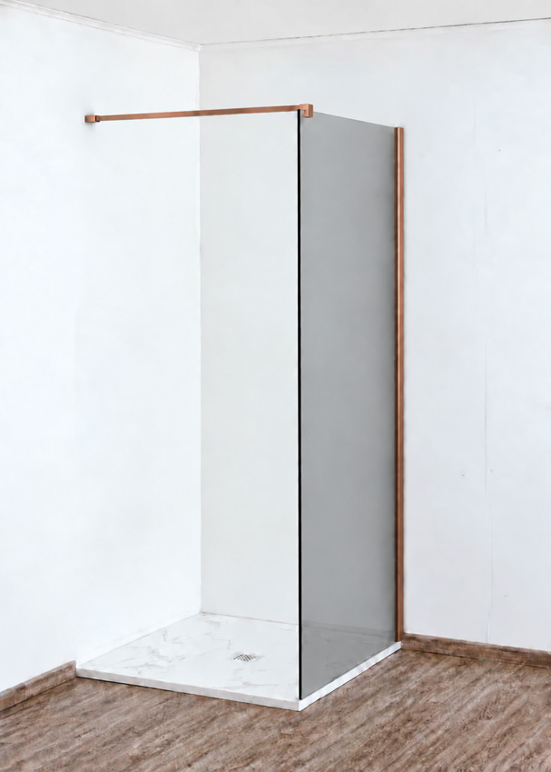 Paroi de douche à l'italienne Anais verre gris avec kit de profilés cuivre 137x200cm