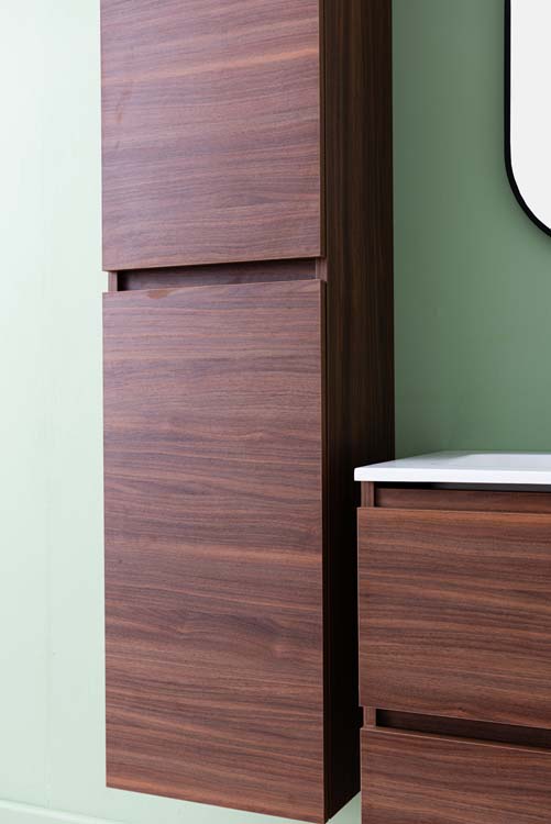Meuble de salle de bains Dotan noyer suspendu avec lavabo double blanc brillant 120cm