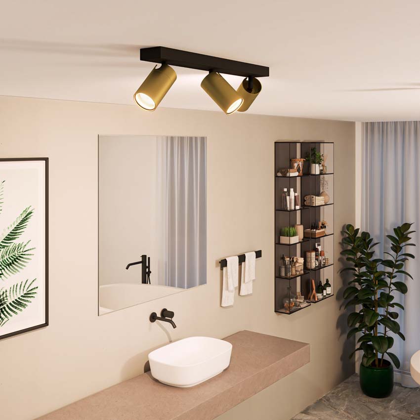 Opbouwspot goud 3 spots rond voor badkamer IP44