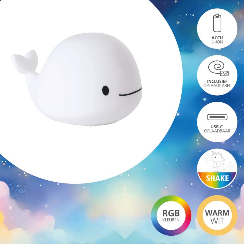 Tafellamp Dolfijn - Wit - H10,5cm - Dimbaar - LED - 1x5W - RGB/3000K - USB