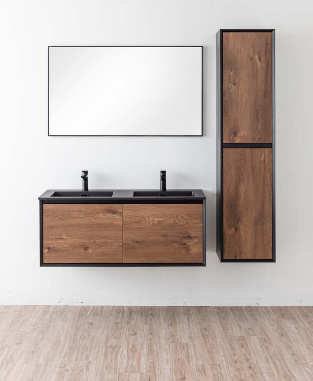 Badkamermeubel Justin notelaar hangend met dubbele wastafel mat zwart 120cm