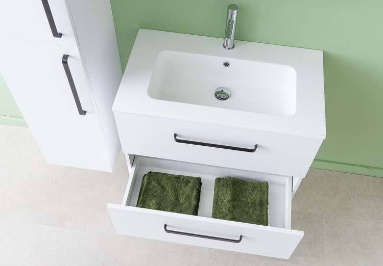 Meuble de salle de bain Bison laqué blanc mat 800 mm lavabo mat