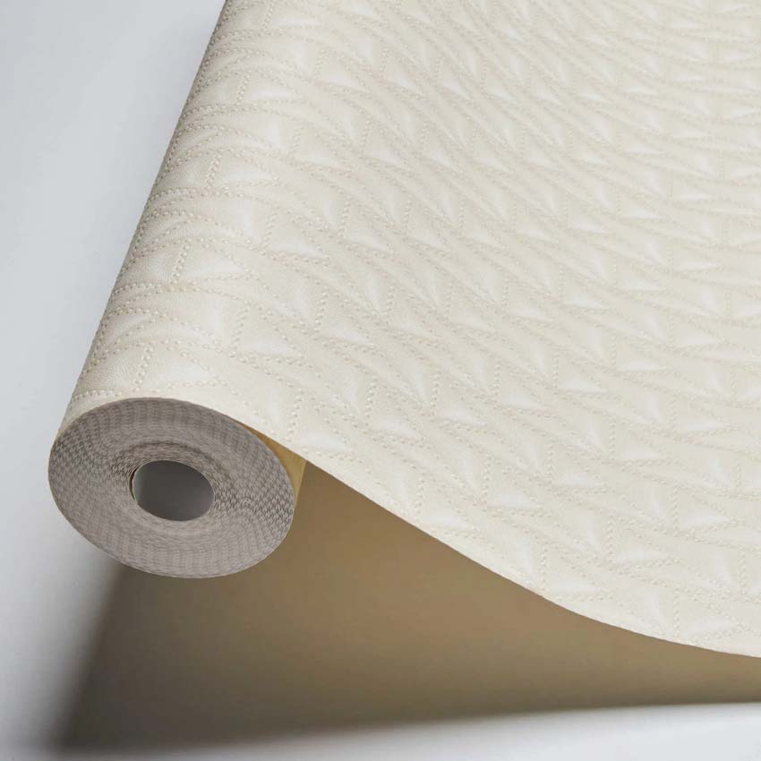 Vinyle sur papier peint intissé rayures capitonnées beige 0,53x10m