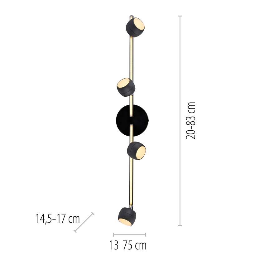 Spot plafond - noir - 13x75cm - dimmable - 4x5,35W - 3000K