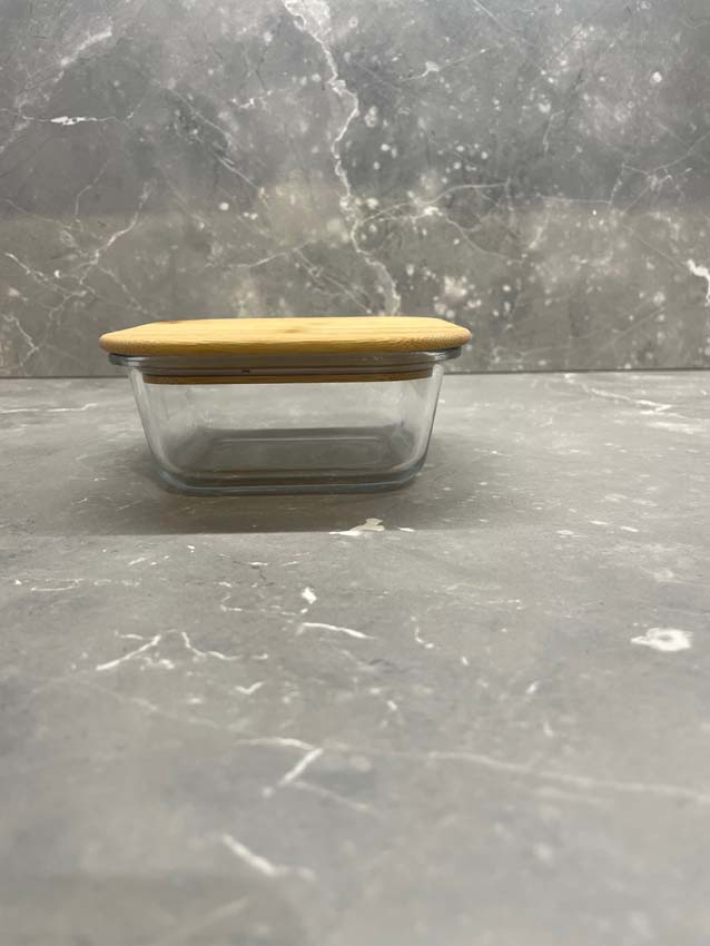 Boîte de stock en verre/bambou transparent 50cl