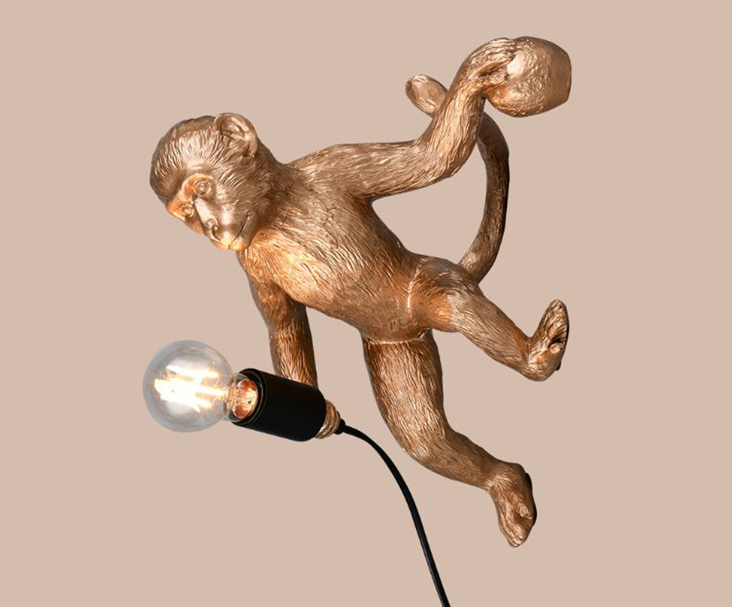Wandlamp aap - goud/zwart - 20x35x36,5cm - 1xE27 max. 15W - excl. lichtbron
