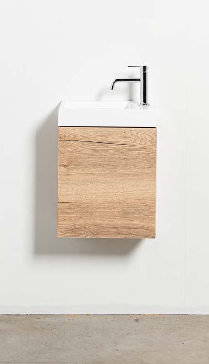 Meuble de toilette Domino chêne lavabo blanc brillant 45x40x22cm