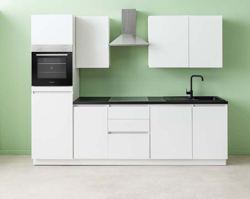 Cuisine Plenti blanche/noire 280cm - tiroirs - sans appareils