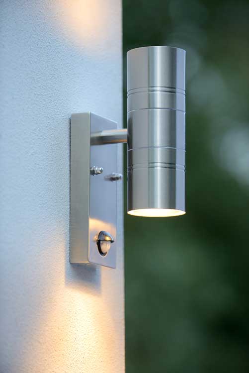 Lucide ARNE-LED - Spot mural Extérieur - Ø 6,3 cm - LED - GU10 - 2x5W 2700K - IP44 - Chrome Dépoli
