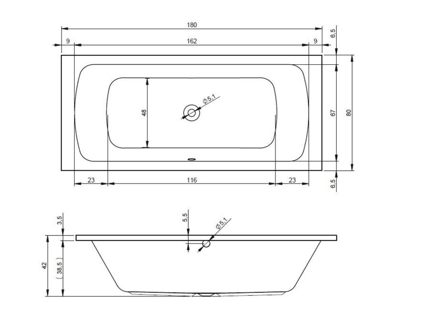 Baignoire encastrable Verona Duo blanc brillant 180x80cm