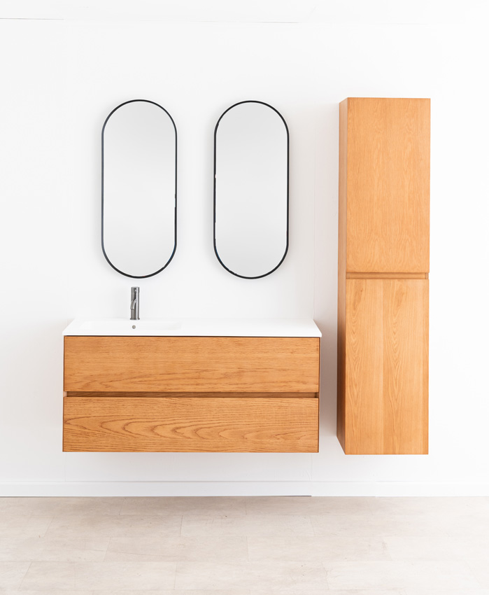 Badkamermeubel Fior eik hangend met enkele wastafel glanzend wit 120cm