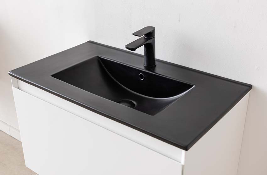 Meuble de salle de bains Arizona suspendu avec lavabo simple noir mat 80cm