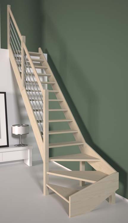Escalier sapin Leipzig avec quart tournant bas gauche