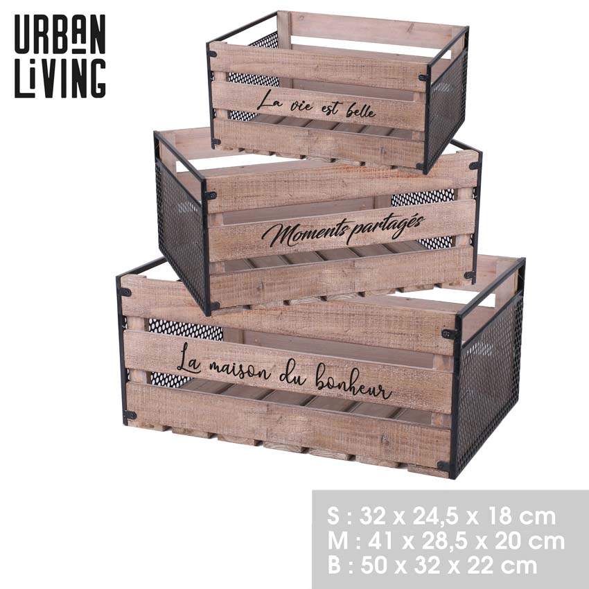 Boîte décorative en bois/métal set 3 pièces