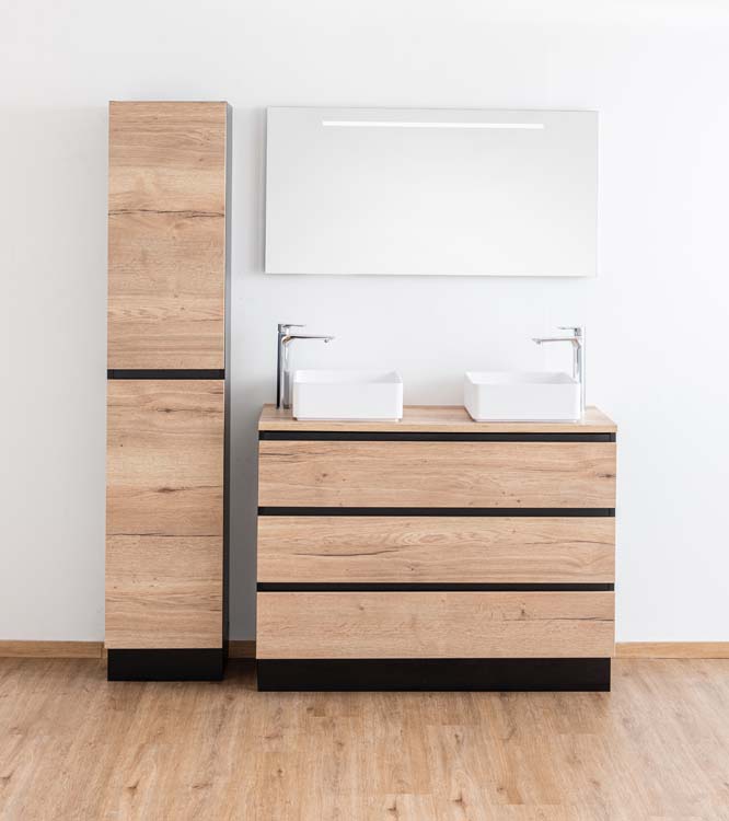 Badkamermeubel Dotan zwart/eik 1200 mm staand opbouwtablet melamine Badkamermeubel Dotan zwart/eik 1200 mm staand opbouwtablet melamine