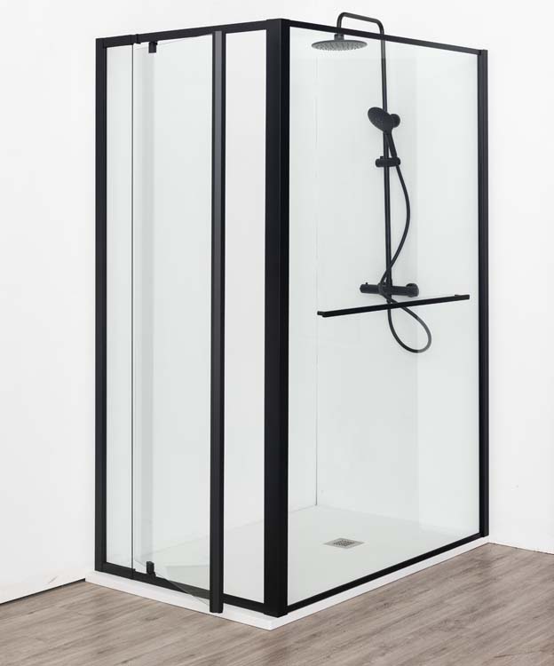 Paroi de douche Urian profile noire 137-139x200cm avec porte-serviette