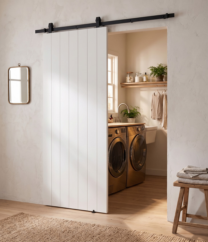 Porte coulissante simple à peindre complète Titus 93x211,5cm + rail noir antique + guide mural