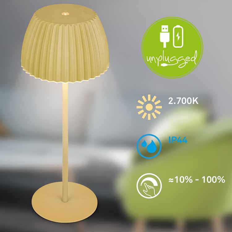 Lampe de table Veluna - vert - 36.5cm - dimmable - LED - 2W - 2700K - IP44 - USB