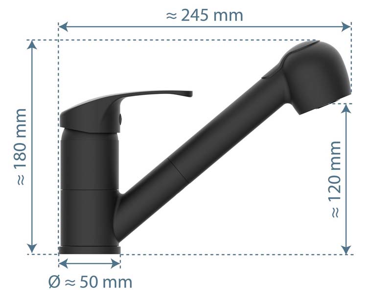 Robinet de cuisine Diana noir mat avec bec extractible