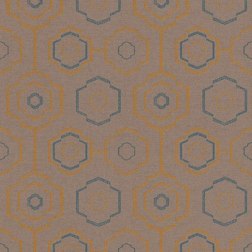 Vinyle sur papier peint intissé fleur ocre/bleu/brun 0,53x10m