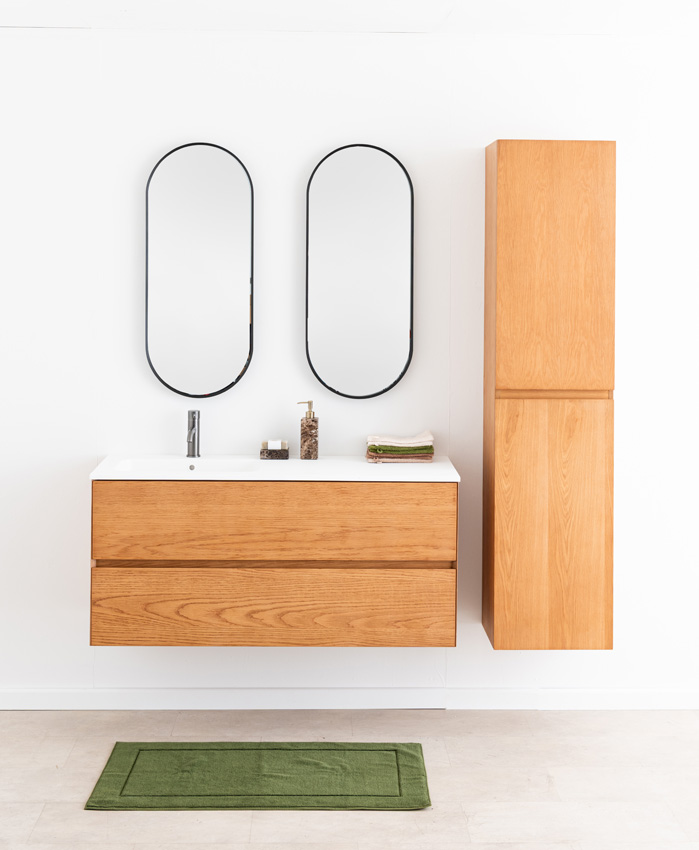 Badkamermeubel Fior eik hangend met enkele wastafel glanzend wit 120cm