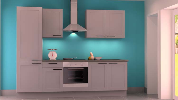 Cuisine Premium 3A grise 270cm - pré-montée - sans appareils