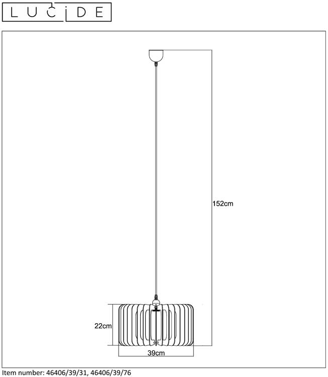 Lucide ETTA - Suspension - Ø 39 cm - E27 - Bois clair