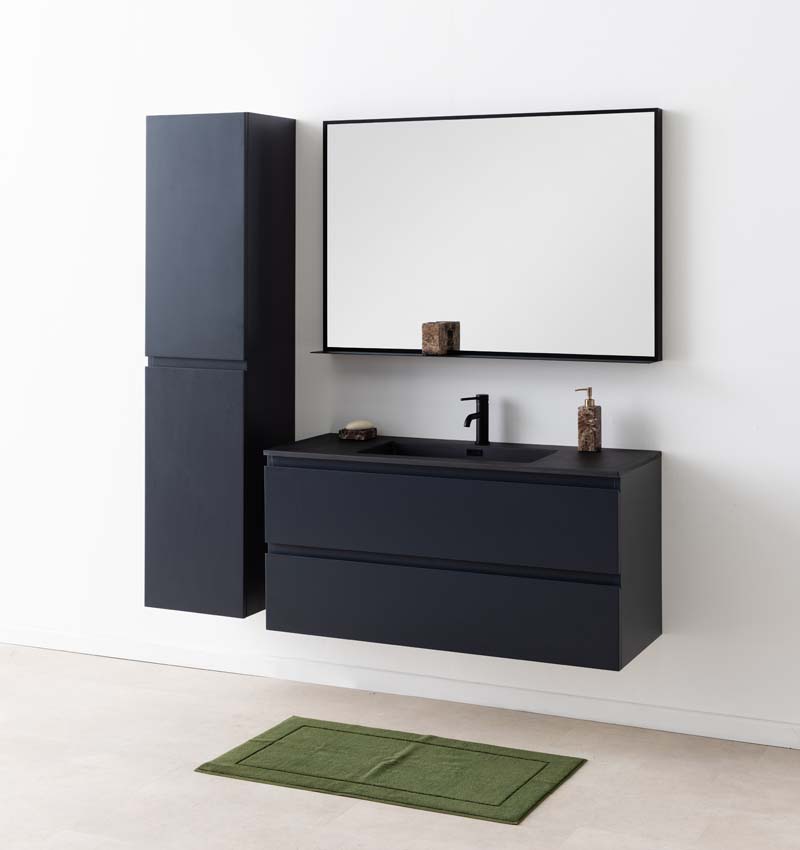 Badkamermeubel Tibo grijs hangend met enkele wastafel mat zwart 120cm