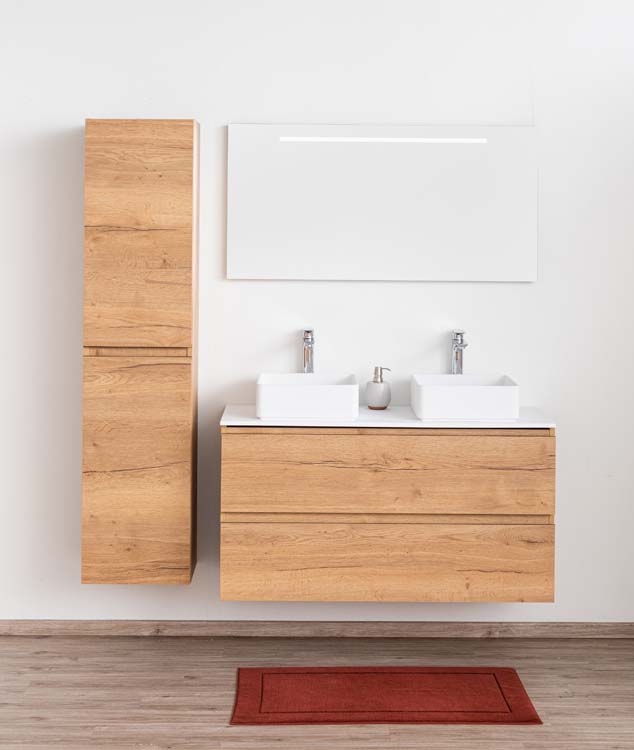 Meuble de salle de bain Daria chêne brun doré 1200 mm tablette en saillie mat