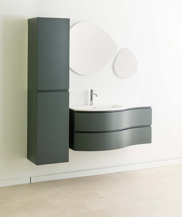 Meuble de salle de bains Aaron gris courbé avec lavabo simple blanc mat 110cm