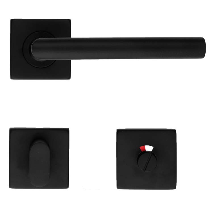 Poignée de porte carré belluno 16mm  noir avec serrure toilette