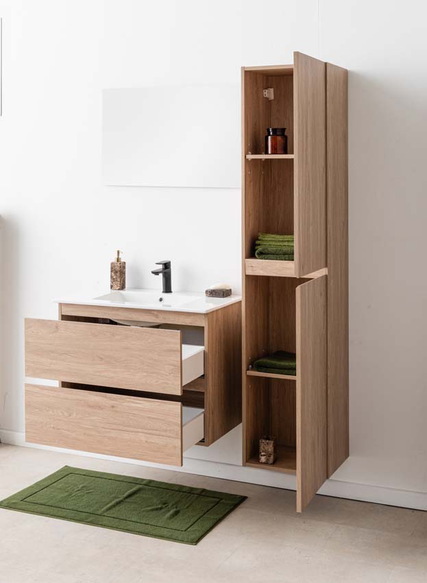 Badkamermeubel Bianca eik hangend met enkele wastafel glanzend wit 80cm Badkamermeubel Bianca eik hangend met enkele wastafel glanzend wit 80cm