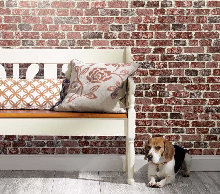 Vinyl op vliesbehang baksteen rood 0,53x10m